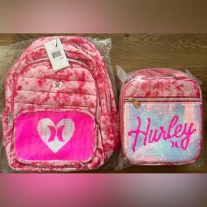 Hurley Flip Sequin Pocket Backpack & Lunch Bag Set, Pink Tie Dye NEW